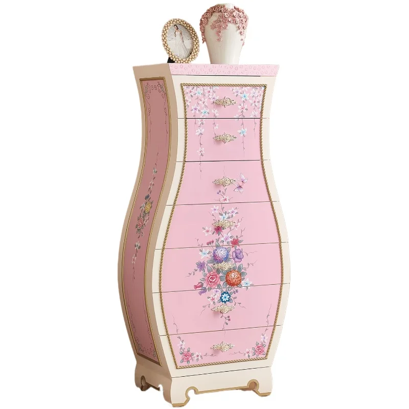 LMM French cream style high-end all-solid wood living room painted storage multi-chest cabinet
