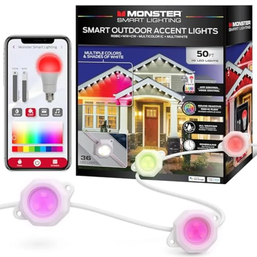 

Smart Permanent Outdoor Lights 36 LED Eaves Lights RGB+IC+WW Weather and Water Resistant App and Voice Control Compatible with