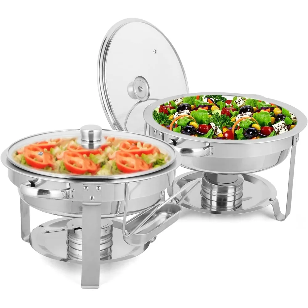 

ROVSUN 5 Qt 2Pack Chafing Dish Buffet Set, NSF Stainless Steel Round Chafers for Catering, Buffet Servers and Warmers Set with G