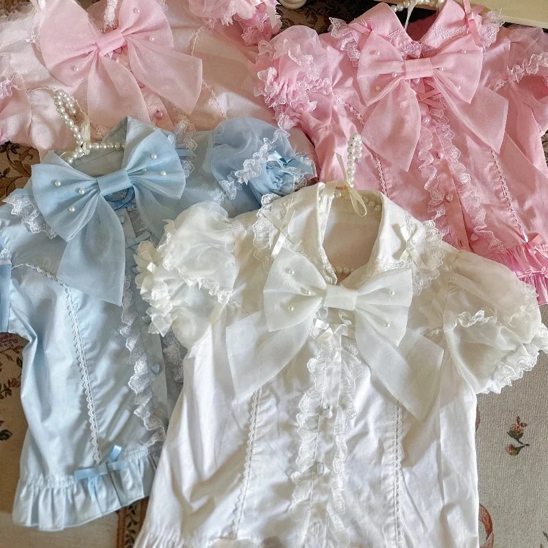 

Japanese Vintage Elegant Lolita Shirt Women Classical Sweet Long Sleeve Ruffles Bow Casual Blouses Tops Victorian Gothic Blusas