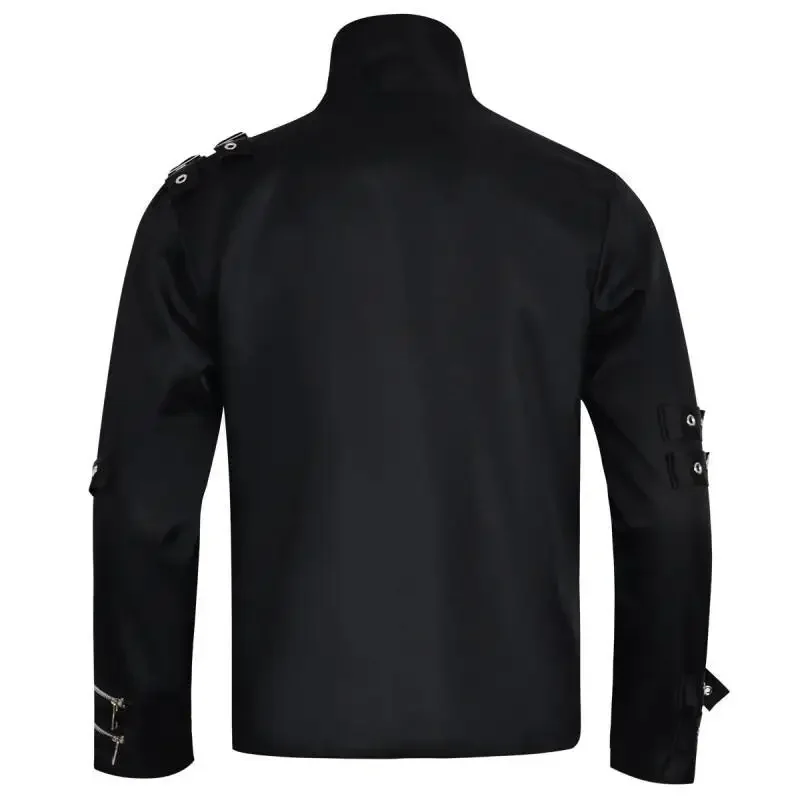 Premium Stretch Cotton Michael Jackson BAD Punk Jacket Men Black Slim Zipper Strap Design Outerwear Singer Tribute Performance - view 4