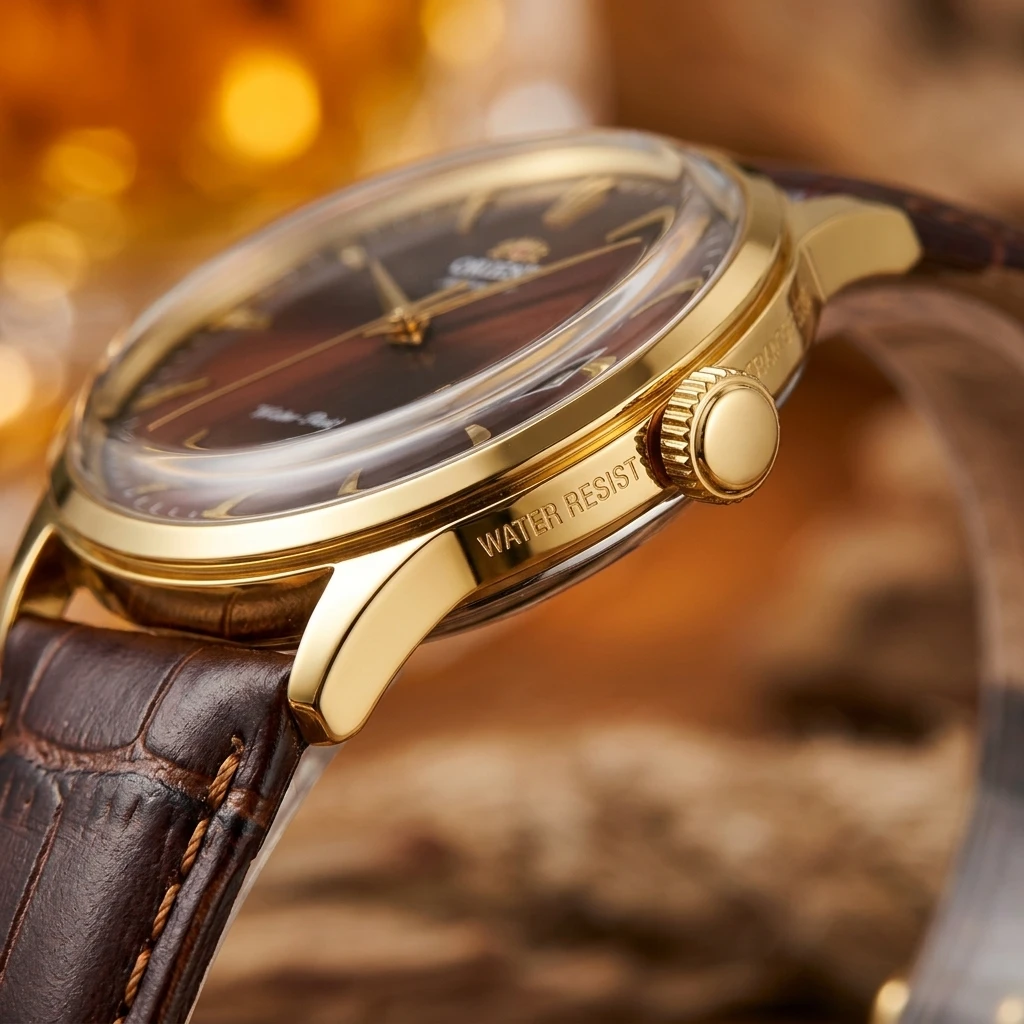 Vintage Dress Automatic Wristwatch ORIENT 21 Jewels Single Date Luminous Dial Cowhide Leather Band Waterproof Men's Watch