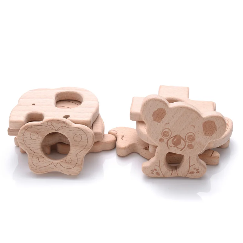 1/2/3Pcs Wooden Elephant Airplane Rainbow Teether Eco-Friendly Wood Baby Teething Pendant DIY Soother Pacifier Chain Chew Toy