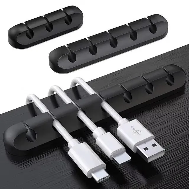 Silicone USB Cable Organizer Desk Tidy Management with Clips, Charging Cable Winder, Mouse & Earphone Accessory Holder for Home