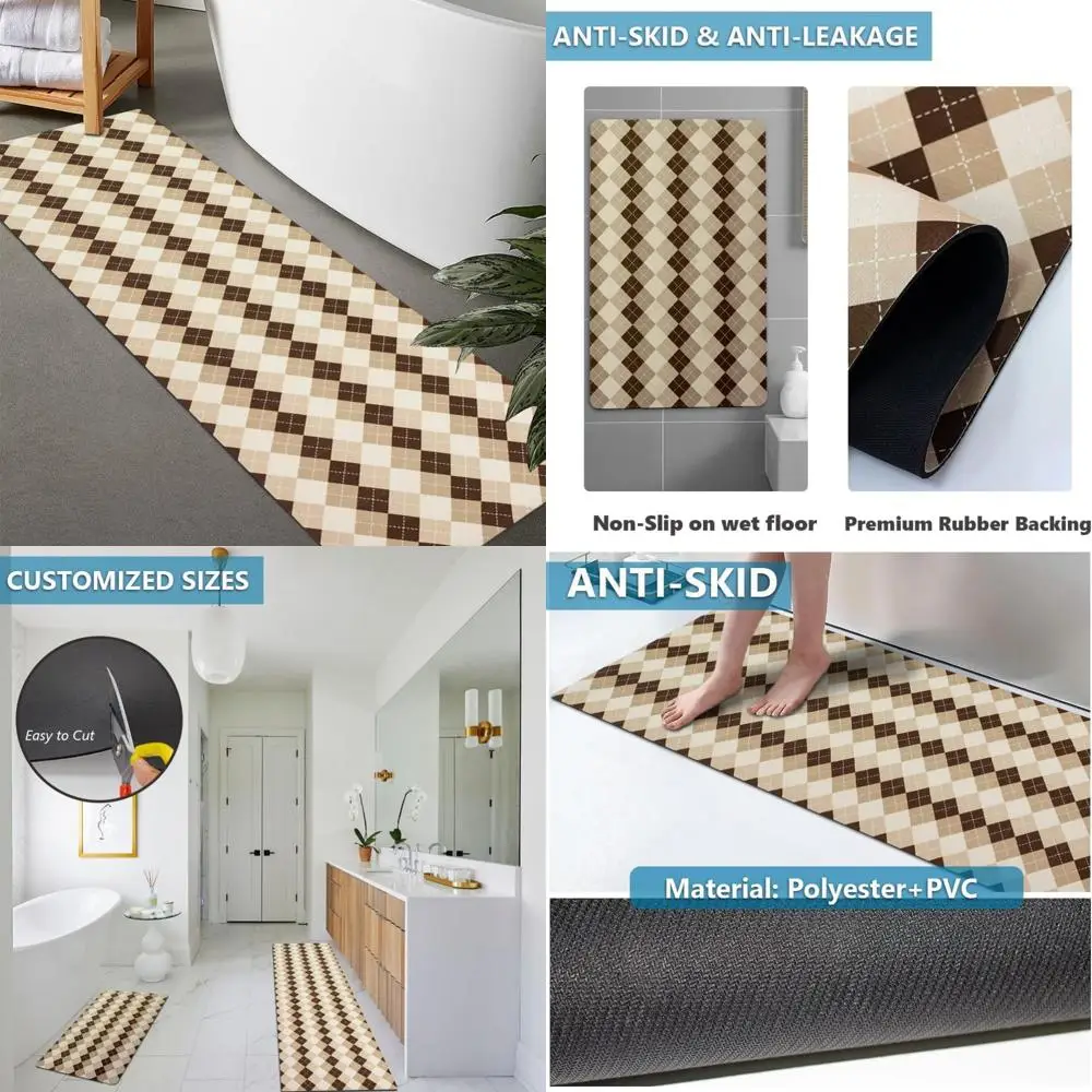 

custom-sized rubber non-slip absorbent thin bath rugs, quick dry, under door fit, washable mats