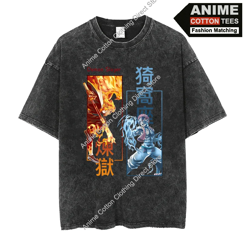 

Rengoku Kyoujurou & Akaza T Shirt Anime Demon Slayer Print T-shirt y2k Harajuku Hip Hop Street Unisex Oversized Loose Tee Cotton