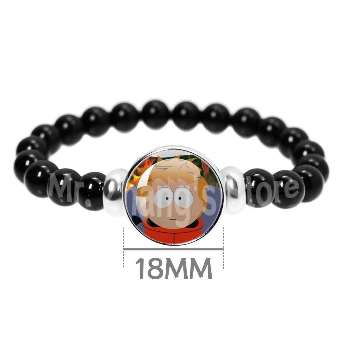 South Park Kyle Stan Kenny Cartman HD Printing Glass Cabochon Black Beaded Bracelet Funny Gift 18MM Beaded Bracelet