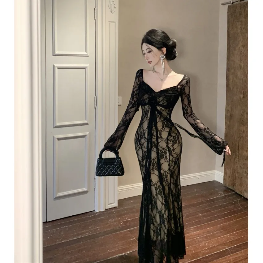 الرغبة النقية طويلة Sve الدانتيل الدكتور التخسيس Fi الذيل طويل الدكتور الخريف الشتاء عالية الخصر الأزهار ثلاثية الأبعاد Sa ثوب Ci المشي الدكتور