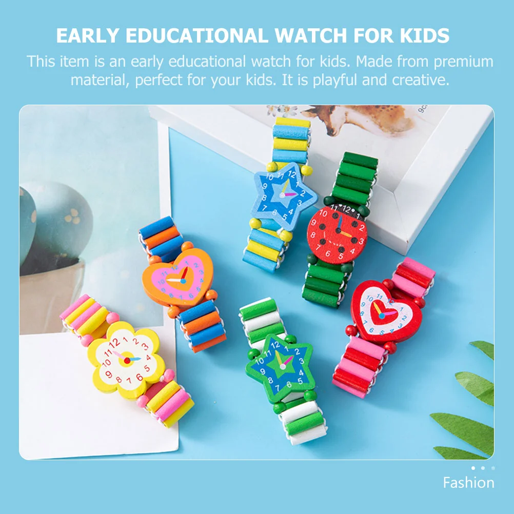 5Pcs Baby Watch Toy Cartoon Watch Kids Educational Plaything (colore casuale) Kids Watch Toy orologio in legno