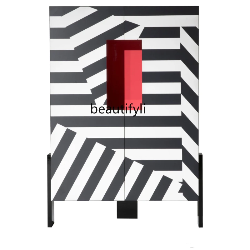 

Italy, creative zebra pattern side cabinet designer modern simple living room entrance, dining room display cabinet