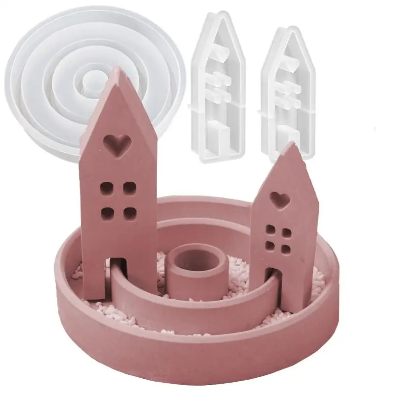 3Pcs Resin Silicone Candle Mold Set, Heart and House Candlestick Molds in Medium and Small Sizes