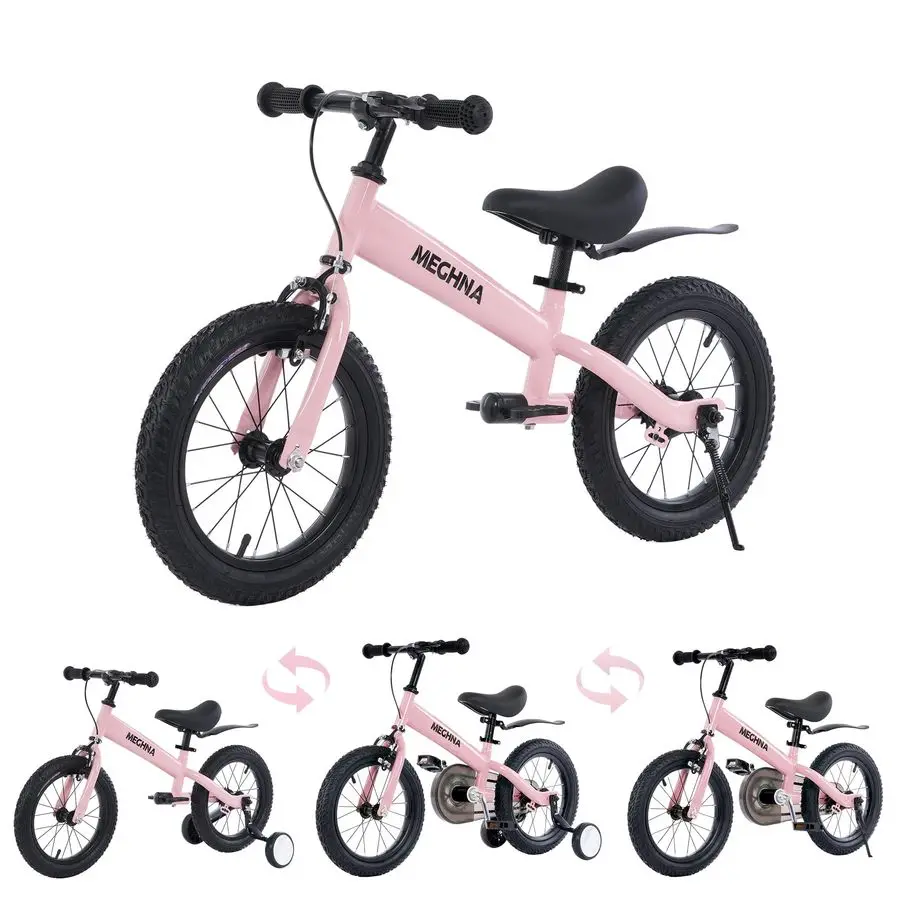 จักรยานทรงตัวสำหรับเด็กเล็ก 2 in 1 พร้อมล้อช่วยถอดได้ ขนาด 14 นิ้ว สำหรับเด็กอายุ 3-7 ปี พร้อมเบาะนั่งและแฮนด์จับปรับระดับได้