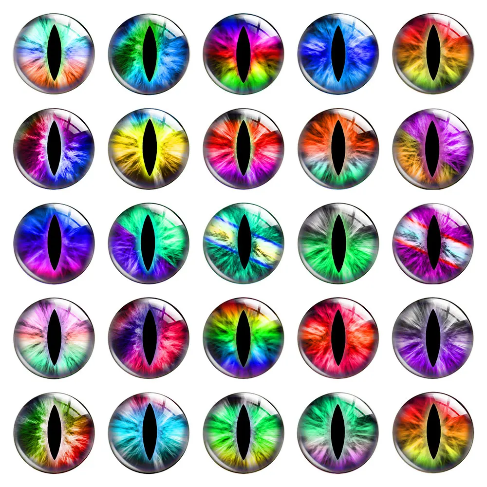 Round Curved Vertical Pupils Beast Eyes Cat Dragon Doll Clay Photo Glass Cabochon Flatback Demo Cameo For Diy Jewelry Making