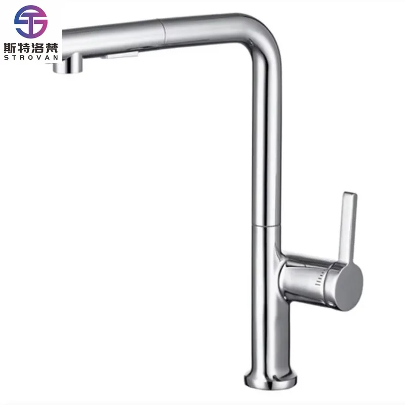 Brass L Shape Pull Out Gold Kitchen Mixer Faucet With Sprayer