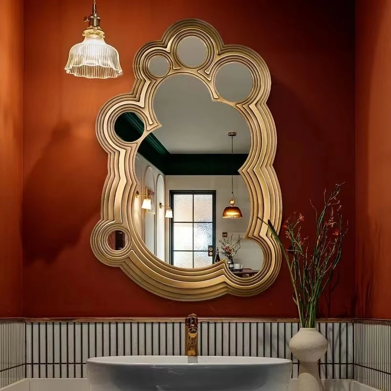 French retro irregular bathroom mirror, American wall-mounted bathroom vanity mirror