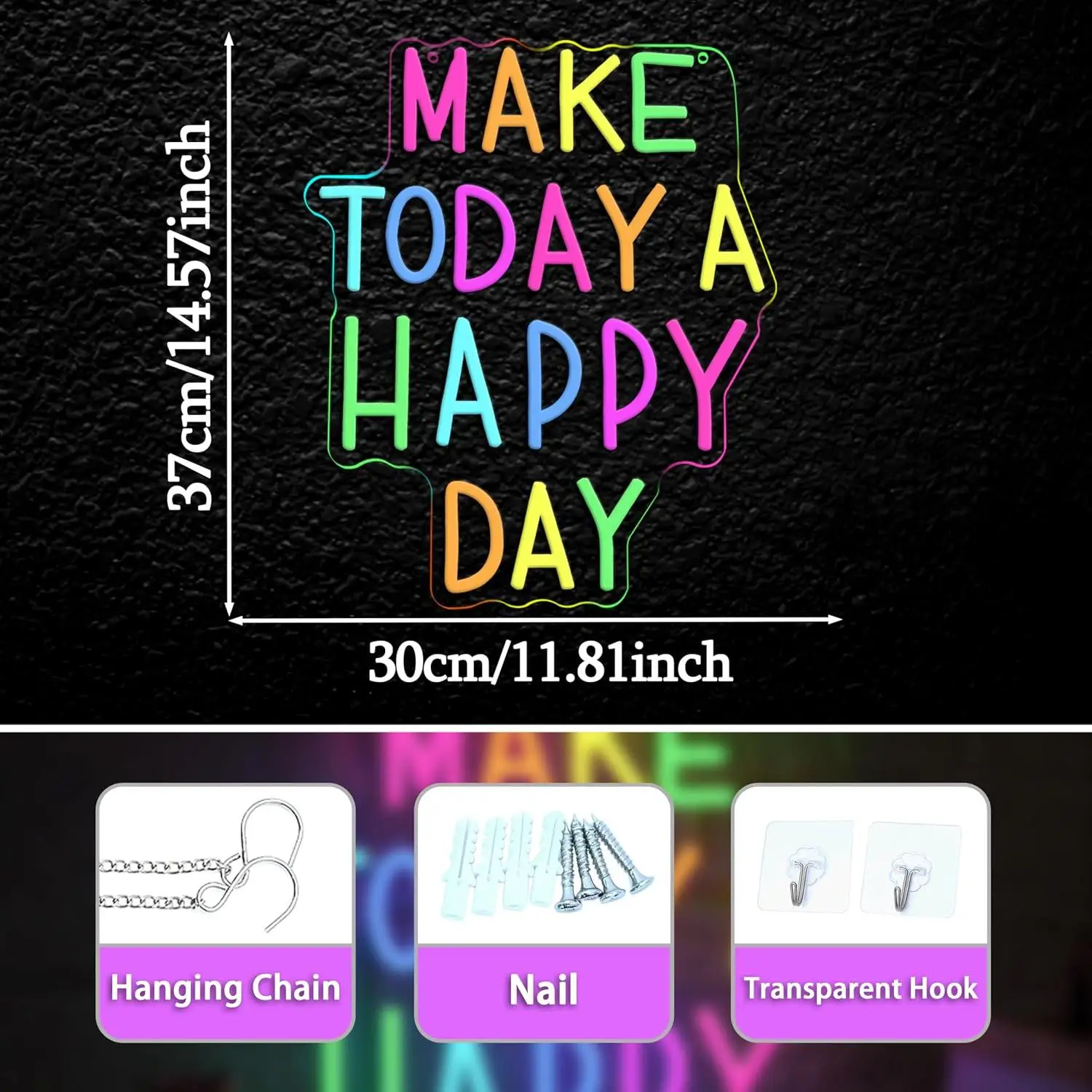 Make Today A Happy Day Neon Sign Dimmable LED Light For Bedroom Office School Cafe Party Inspirational Themed Wall Decoration