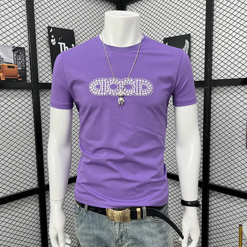 

Men's Luxury T-shirt Hot Diamond Letter Trendy Short Sleeve Casual Male Tees Summer New Slim fit Trendy Brand Versatile Clothing