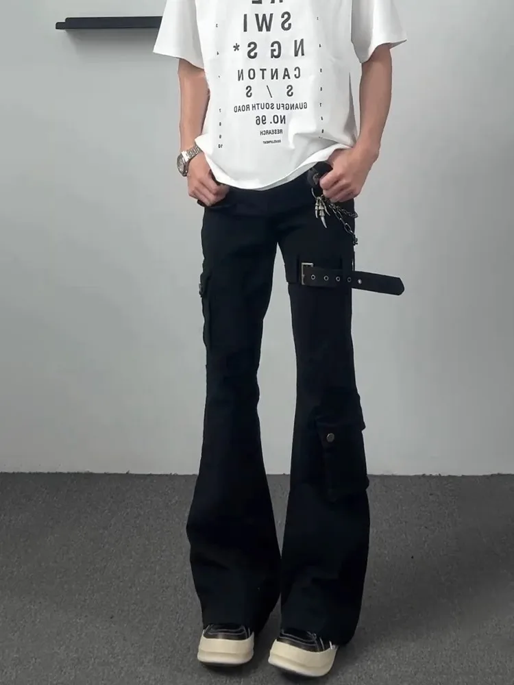 

Bla Belted Knife Straight Leg Jeans Men's Summer High Street Extended Length Flared Trousers Slim Fit Breathable