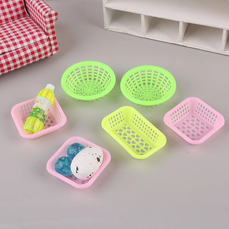 10Pcs 1:12 Dollhouse Miniature Storage Basket Washing Vegetables Fruit Food Baskets Kitchen Decor Toy Doll House Accessories