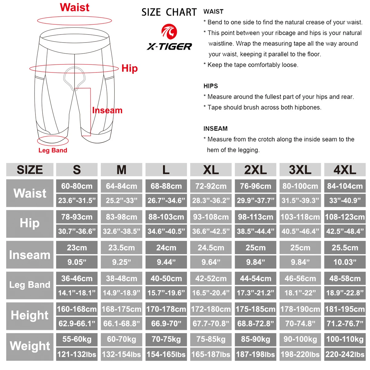 X-TIGER Cycling Shorts Anti-Slip Leg 5D Padded Bike Shorts with Pockets Breathable Biking Bicycle Motorcycle Half Pants Tights