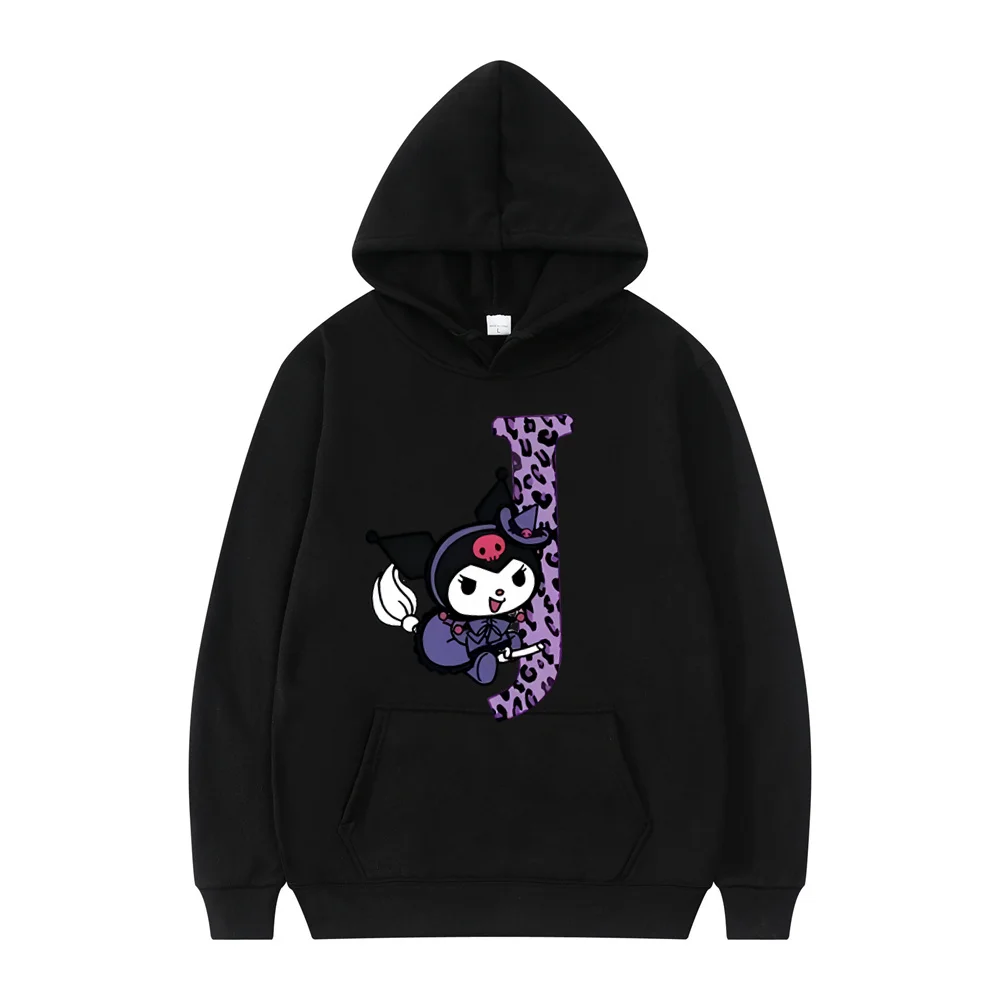 Kuromi Anime Letter A-Z Women and Men Long-sleeved Sanrio Autumn Black Hoodies Clothes Girly Heart Clothes Kawaii Birthday Gift