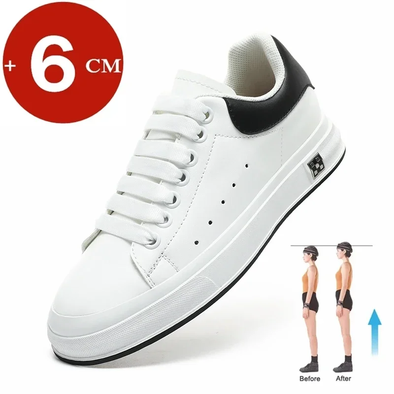 

Casual Lift Sneakers Men Elevator Shoes Height Increase Insole 6cm White Black Taller Shoes Men Fashion Sports Plus Size