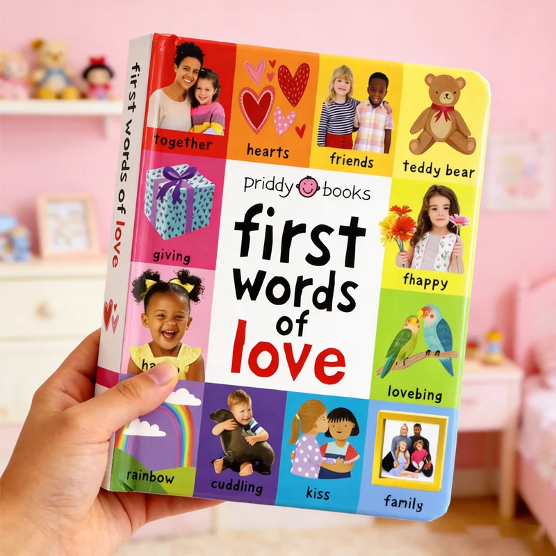 First Words of love Board Book, Visual Development ,  Vocabulary Building, Preschool Literacy Learning, Bedtime Reading Book