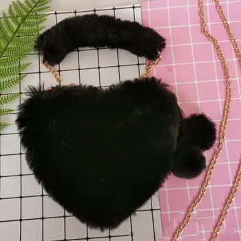 多款毛絨心形手提包 女式韓國手提包 斜背手把 桃心百搭時尚零皮夾 6 最佳銷售 心形皮夾 - №5