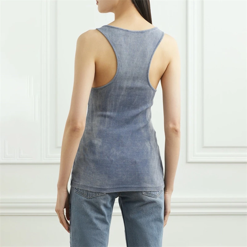 Summer new women's U-neck washed and distressed fishing line camisole y2k fashion casual elastic slim backless sexy knitted top