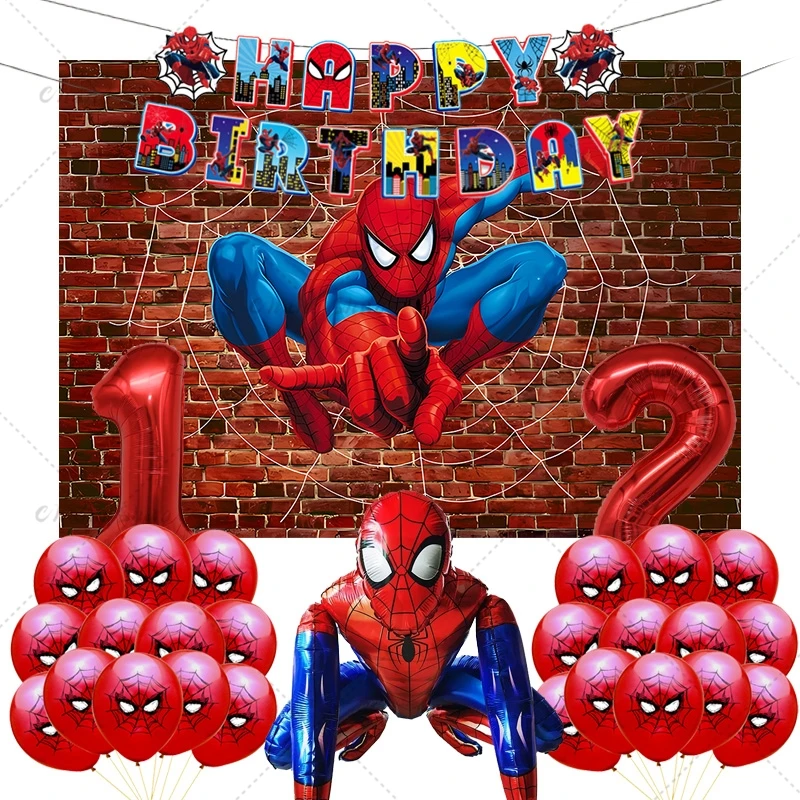 ﻿Superhero Theme Birthday Party Decorations Balloons Set 40in Number Spiderman Foil Ballon Baby Shower Air Globos Kids Boy Toys﻿