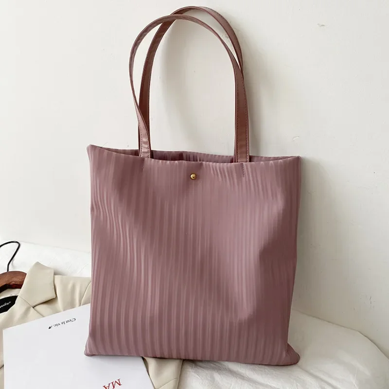 Women Bag PU Handbags for Female Shoulder Bags Large Capacity Tote Bas Solid Color Striped Travel Bags Ladies Shopper Bag