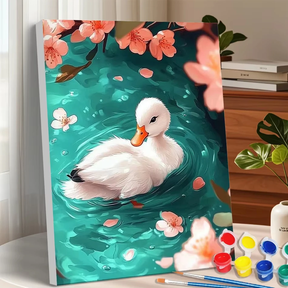 Painting By Acrylic Number Digital Oil Painting Coloring for Adults Coloring By Numbers Cute White Duck Painting Decor