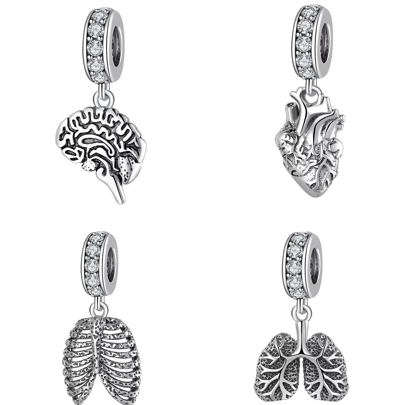 

HOT SALE 925 Sterling Silver Heart Brain Lungs Ribs Pendants Beads Fit Charm Silver Original Bracelet Fine Jewelry Making