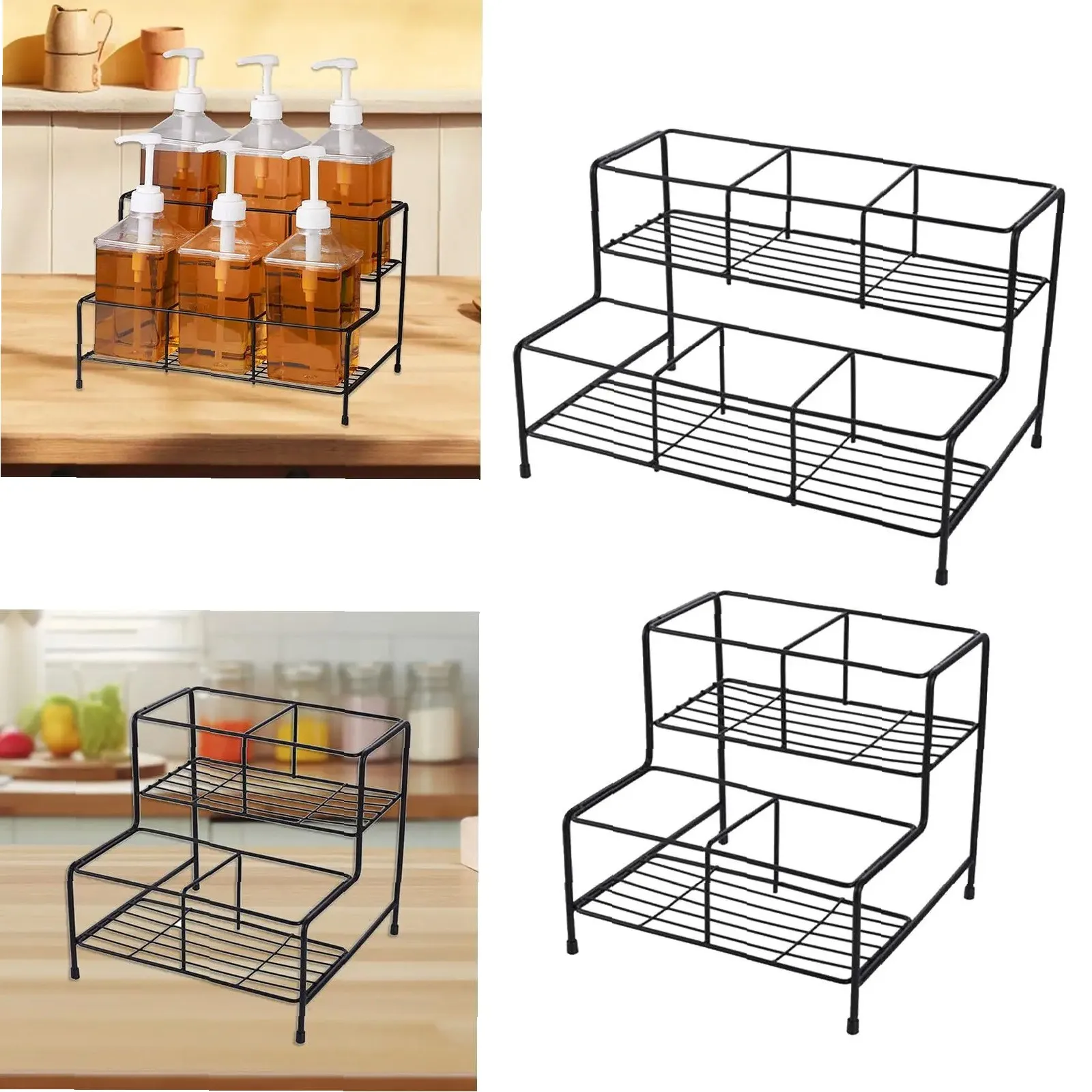 2-Tier Metal Syrup Bottle Rack for Coffee Station, Wine & Bathroom Organizer, Countertop Storage Rack 2
