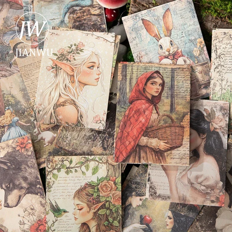JIANWU Fairy Tale Memoir Series Vintage ตัวอักษรดอกไม้ภูมิทัศน์ Collage ตกแต่งวัสดุกระดาษสร้างสรรค์ขยะสมุดบันทึกเครื่องเขียน