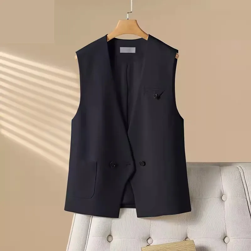 

Корейский женский жилет, новинка 2025, высококачественный повседневный костюм, жилет для поездок на работу, тонкий короткий жилет без воротника, женская куртка без рукавов, жилет, топ