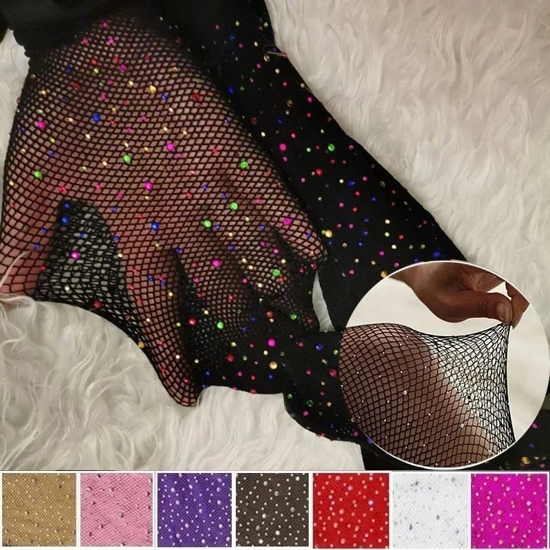 

New Women Fashion Fishnet Diamond Pantyhose Shiny Net Tights Female Slim Rhinestone Mesh Nylon Stockings Tights