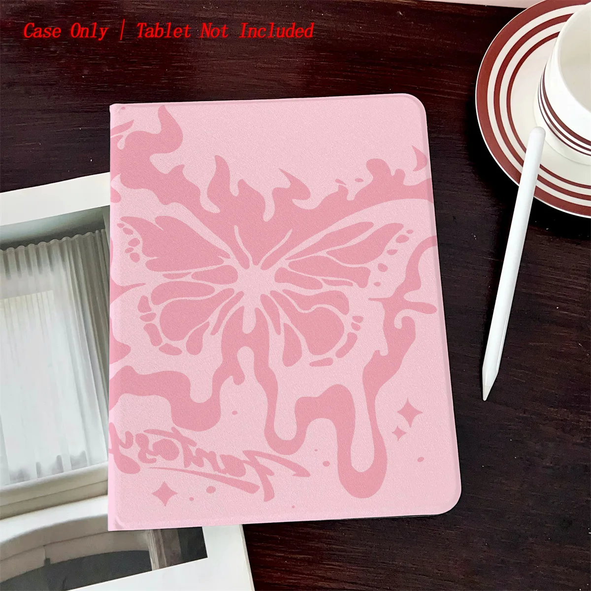 

Book Style iPad Case with Pen Slot & Pink Butterfly Print, Simple Fresh Style for Pro 12.9/11/Air 10.9/iPad 10.2/Mini 6