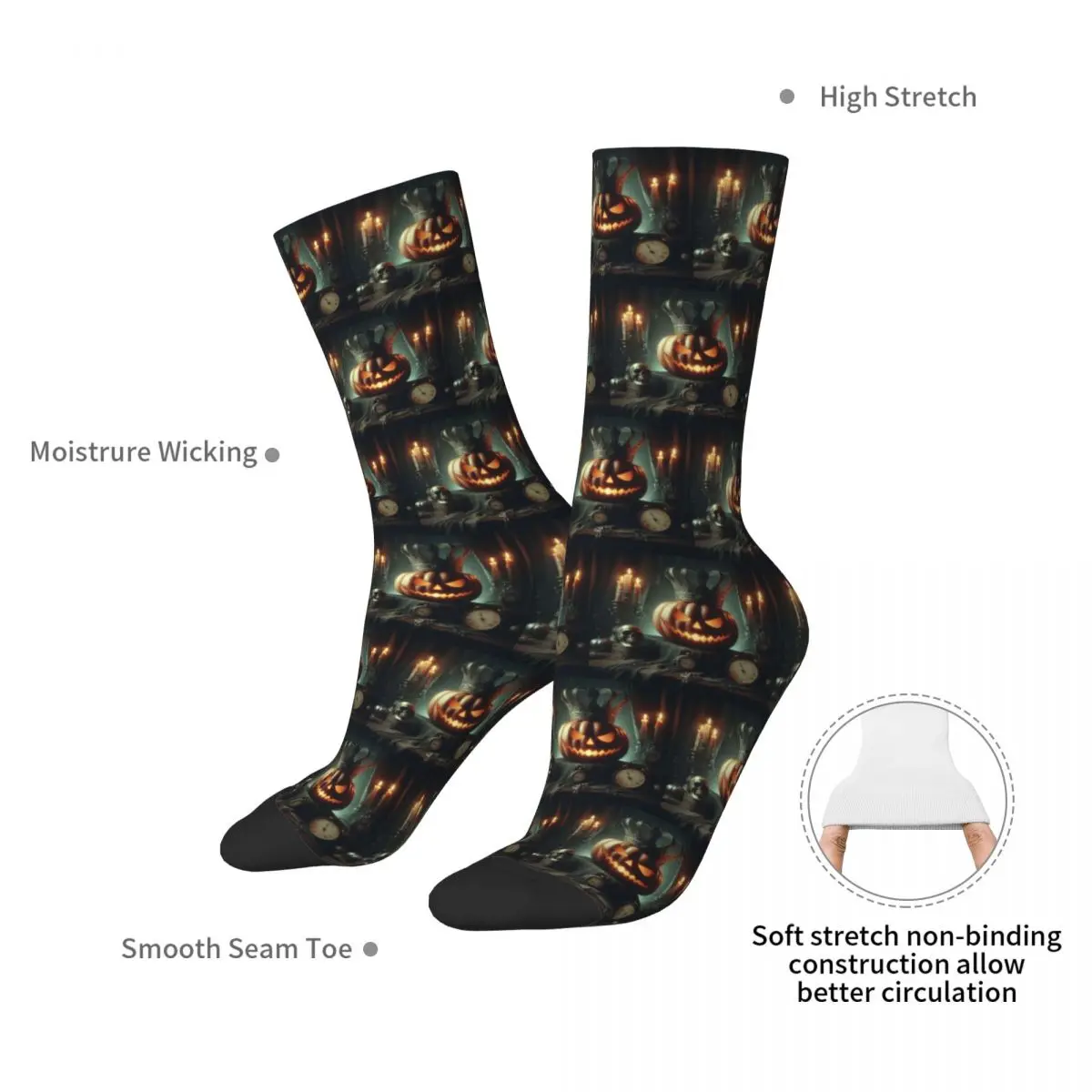 Gloomy Landscape Halloween Pumpki Socks Harajuku Sweat Absorbing Stockings All Season Long Socks for Unisex Birthday Present