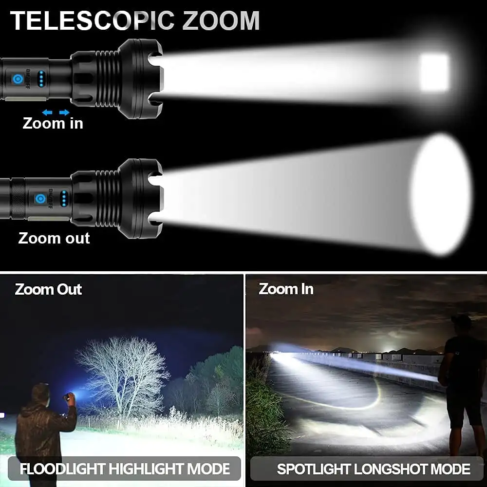 Imagem -05 - Recarregável Led Tactical Laser Lanterna High Lumens Iluminação ao ar Livre Impermeável Escalada Camping Cob Zoomable Light 90000