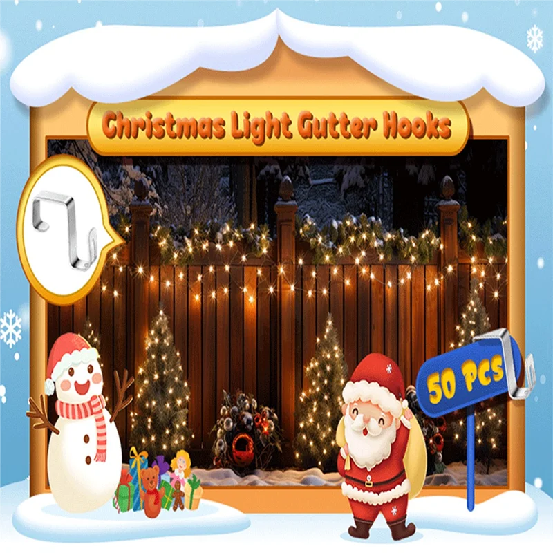 AF90-50 Pcs Christmas Lights Gutter Hooks Holiday Lights Hooks Gutter Hangers For Xmas Lights Outside Decoration