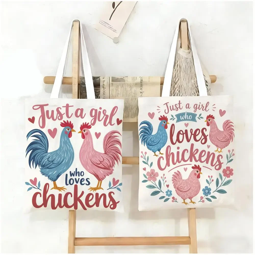 Just a Girl Who Loves Chickens Storage Bags Canvas Tote Bag Women Large Capacity Reusable Shopping Shoulder Bag Daily Handbag