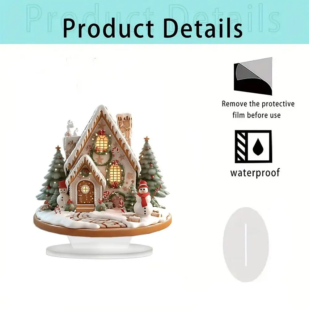 2D Christmas Snow House Statue Cartoon Lightweight Xmas Magic House Figurine Wear Resistant Acrylic Castle Snow House for Home