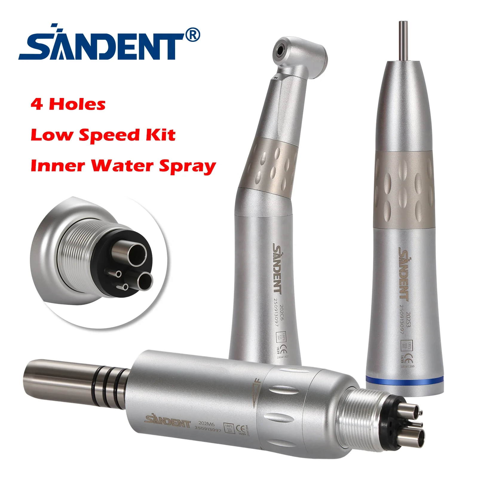 de ntal Inner Water Spray Low Speed Handpiece Push Button Contra Angle  Straight Handpiece Air Motor 4 Holes E-Type Kit