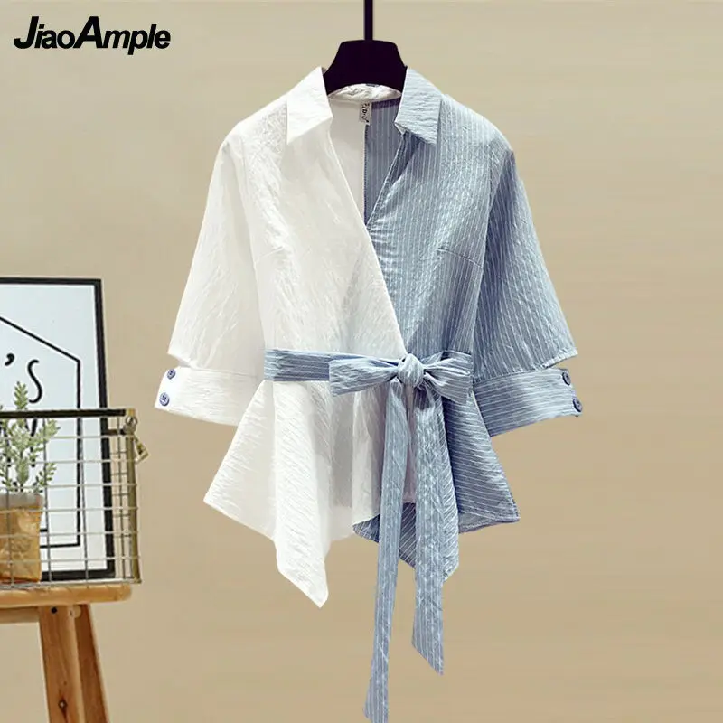 2026 Spring/Summer New In Matching Set Women's Fashion Splicing Lace Blouse Jeans Two Piece Set Korean Elegant Denim Pants Suit