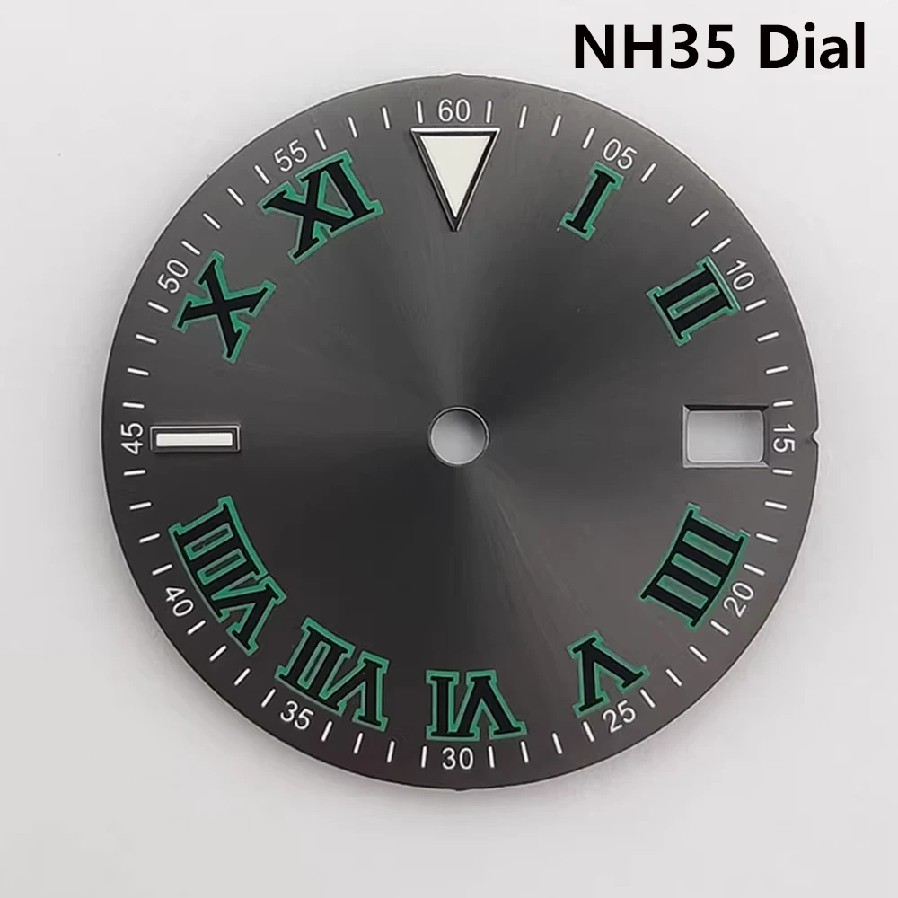 

28.5mm Roman Numeral Dial NH35, Green Luminous Watch Dial, for NH35 NH36 4R 7S Movement, Single Calendar Watch Face Accessories