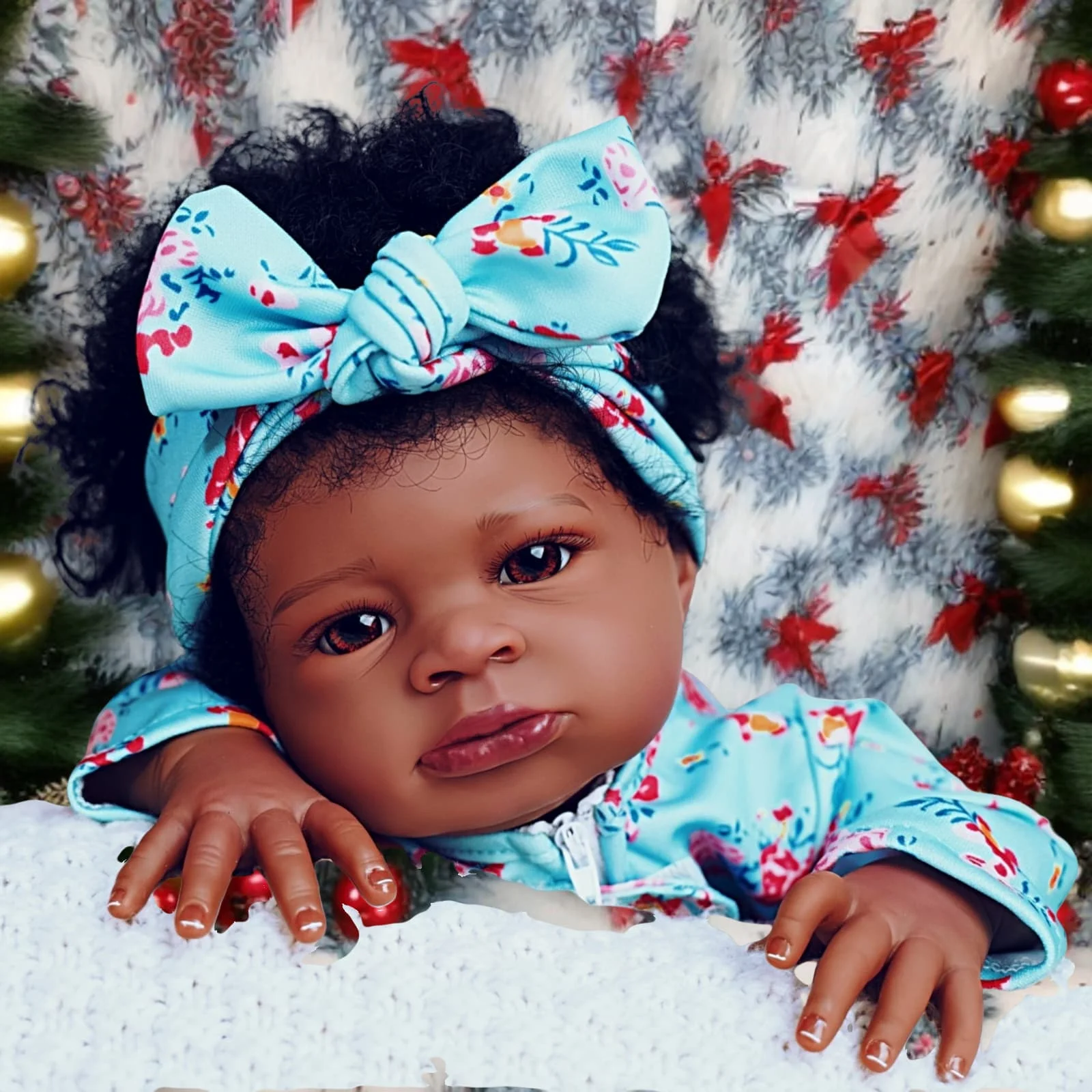 Risbecko Baby Doll rinato nero realistico da 20 pollici - Bambola corpo in tessuto morbido afroamericano - Regalo di compleanno/Regalo di Natale