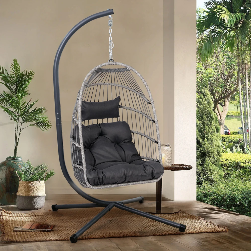 

Outdoor Egg Hanging Chair with Stand, Patio Wicker Swing Egg Chair Indoor Swinging Chair Outdoor Hammock Egg Chairs