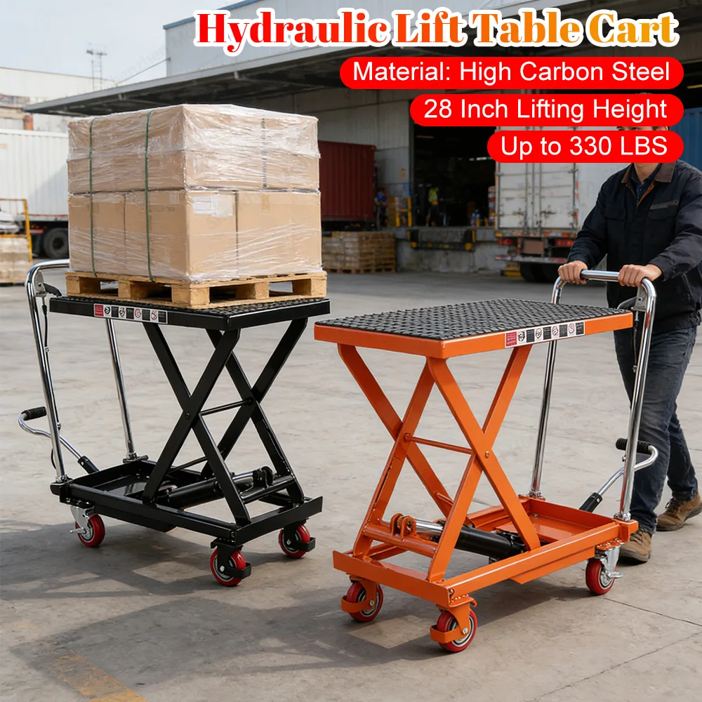 

Гидравлическая подъемная тележка-стол с грузоподъемностью 330 фунтов, одинарная ножничная платформа с противоскользящими накладками, 4 колеса для транспортировки материалов