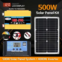 110V/220V 500W Solar Panel System 12V Solar Panel Battery Charge Controller 4000W Solar Inverter Kit Complete Power Generation